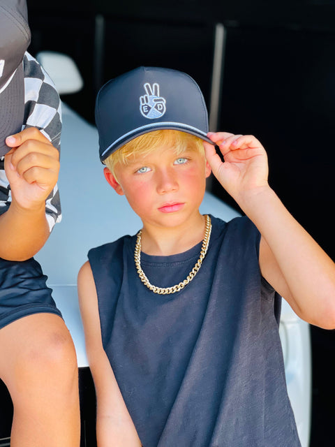 ESD ~ Peace & Love Black Hat / White Stitch